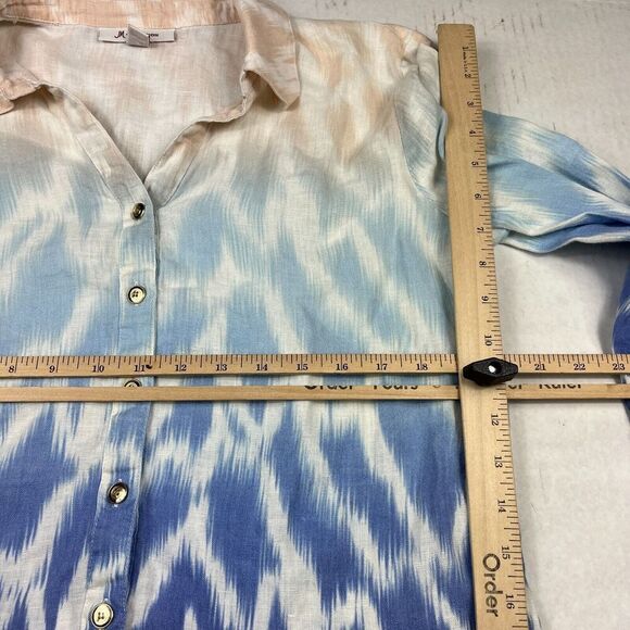 JM Collection Linen Button Down Shirt Printed 3/4 Sleeve Casual Top Size 12 - Picture 8 of 10